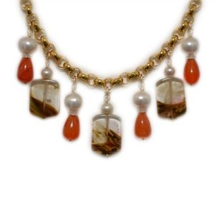 Genuine Freshwater Pearl, Carnelian Necklace